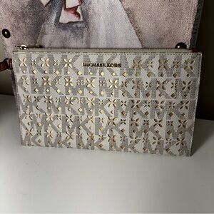Michael Kors Gold and Cream Wristlet
